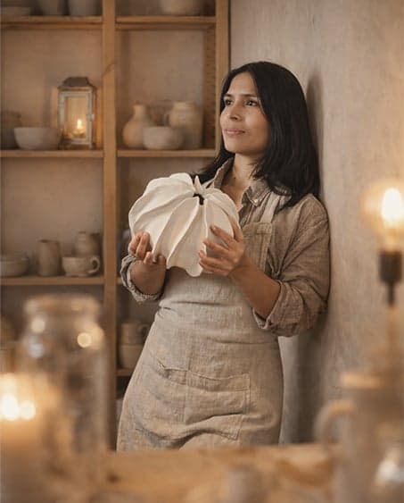 Rosa Guayanay en el estudio de ceramica